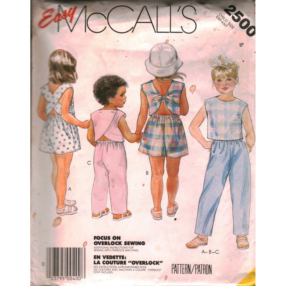 Vintage 1986 Easy McCall's 2500 Child Size 4 Top Pants Shorts Sewing Pattern